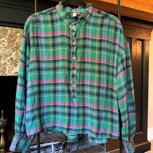 Pilcro Anthropologie Women’s Green Plaid Button Down Shirt